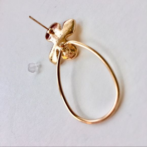 Gold Tone Elongated Hoops with Flower Pearl Accent - Picture 4 of 4